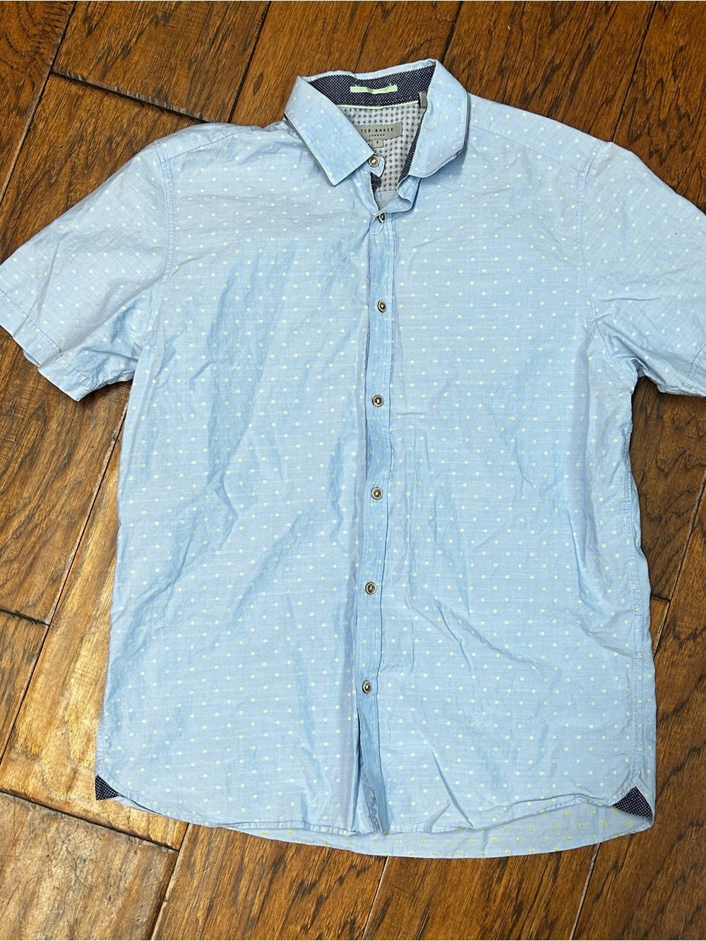 Ted Baker Light Blue Short-Sleeve Dot-Print cotton Button-Down Shirt